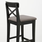 INGOLF Bar stool with backrest, brown-black/Nolhaga gray-beige, 25 5/8 "