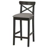 INGOLF Bar stool with backrest, brown-black/Nolhaga gray-beige, 25 5/8 "