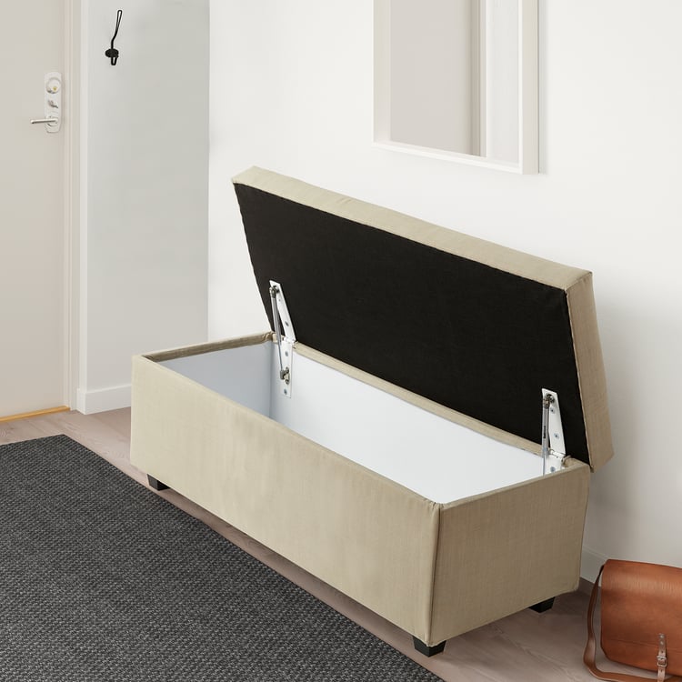 INNDYR storage bench, Nordvalla beige/black IKEA