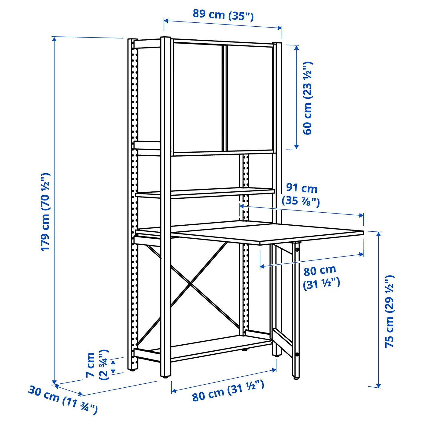 IVAR 1 sec/foldable table/sliding door, pine/felt, 35x113/4x701/2
