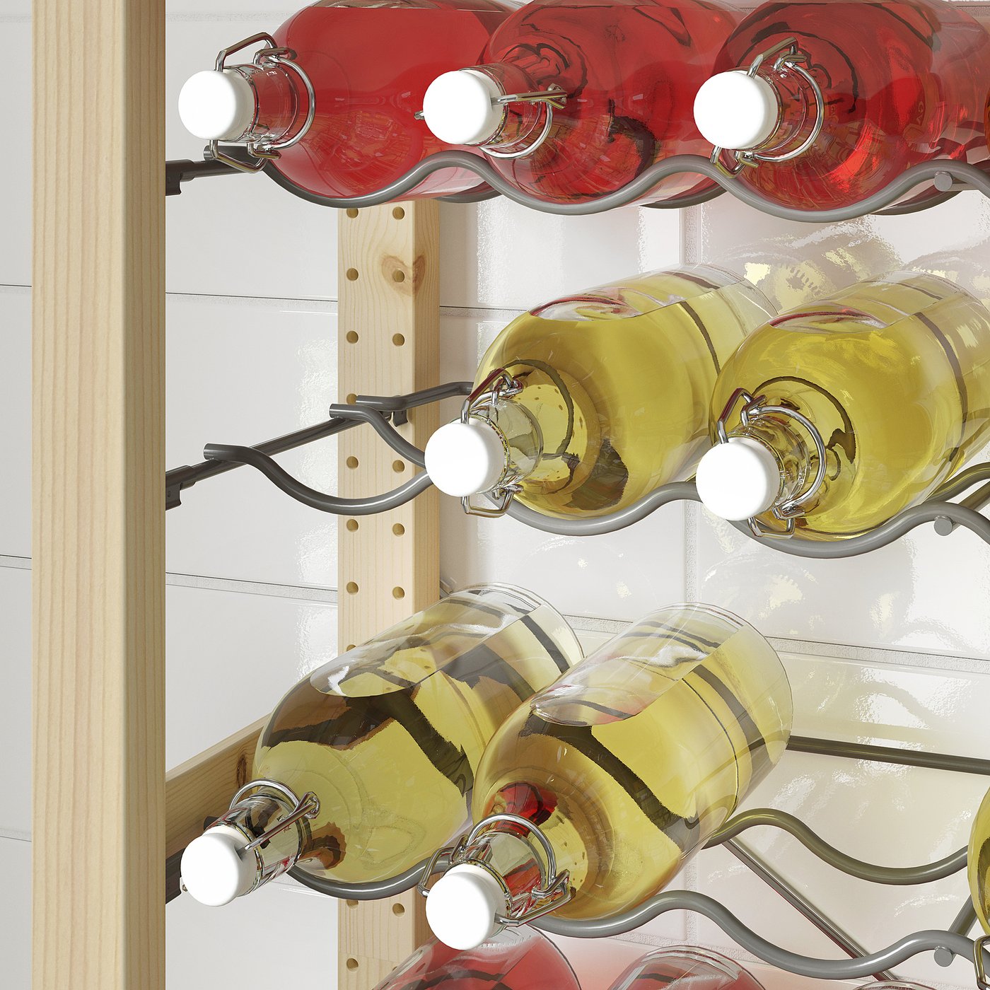 IVAR 3 sections/corner, with bottle racks/pine, 403/4/567/8x113