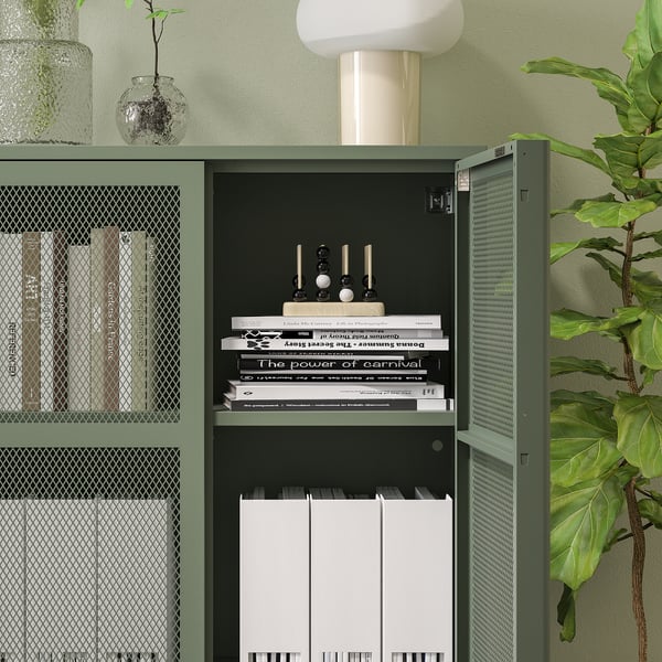 IVAR Cabinet with doors, gray-green mesh, 63x113/4x325/8 - IKEA