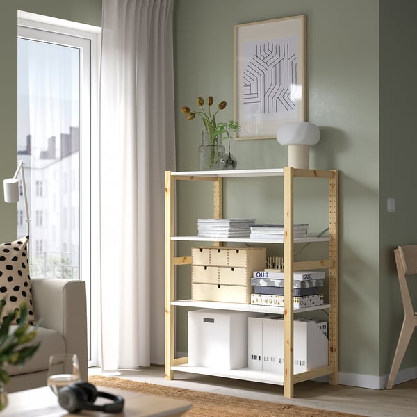 IVAR Shelf unit, pine/metal white, 35x19 5/8x48 7/8 "