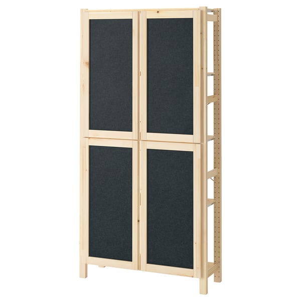 IVAR Shelf unit with doors, pine/felt, 35x11 3/4x70 1/2 "