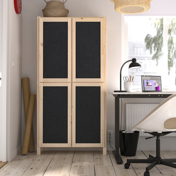 IVAR Shelf unit with doors, pine/felt, 35x11 3/4x70 1/2 "