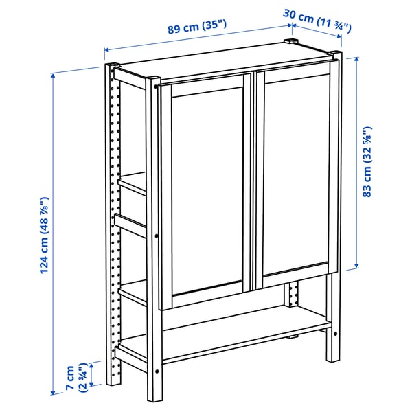 IVAR Shelf unit with doors, pine/felt, 35x11 3/4x48 7/8 "