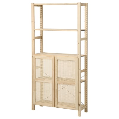 IVAR Shelf unit with doors, with 2 doors/pine, 35x11 3/4x70 1/2 "