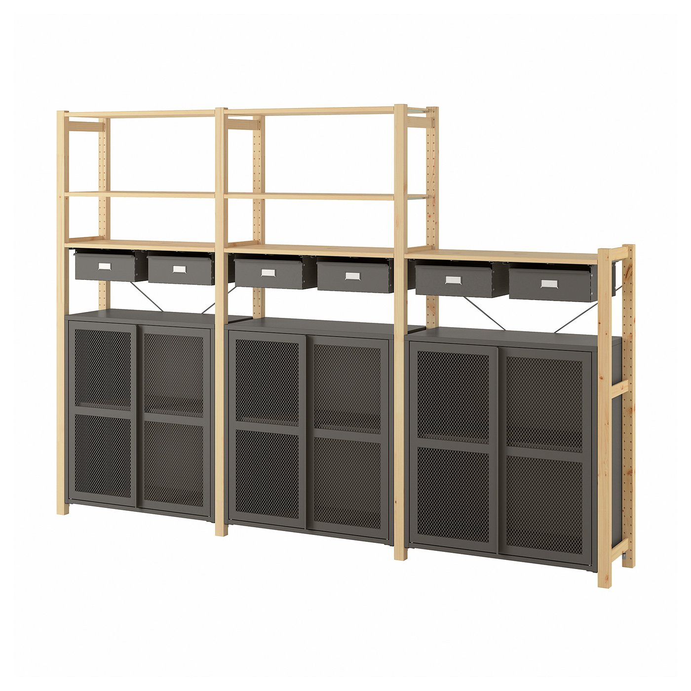 IVAR Shelf unit w pine, gray mesh IKEA