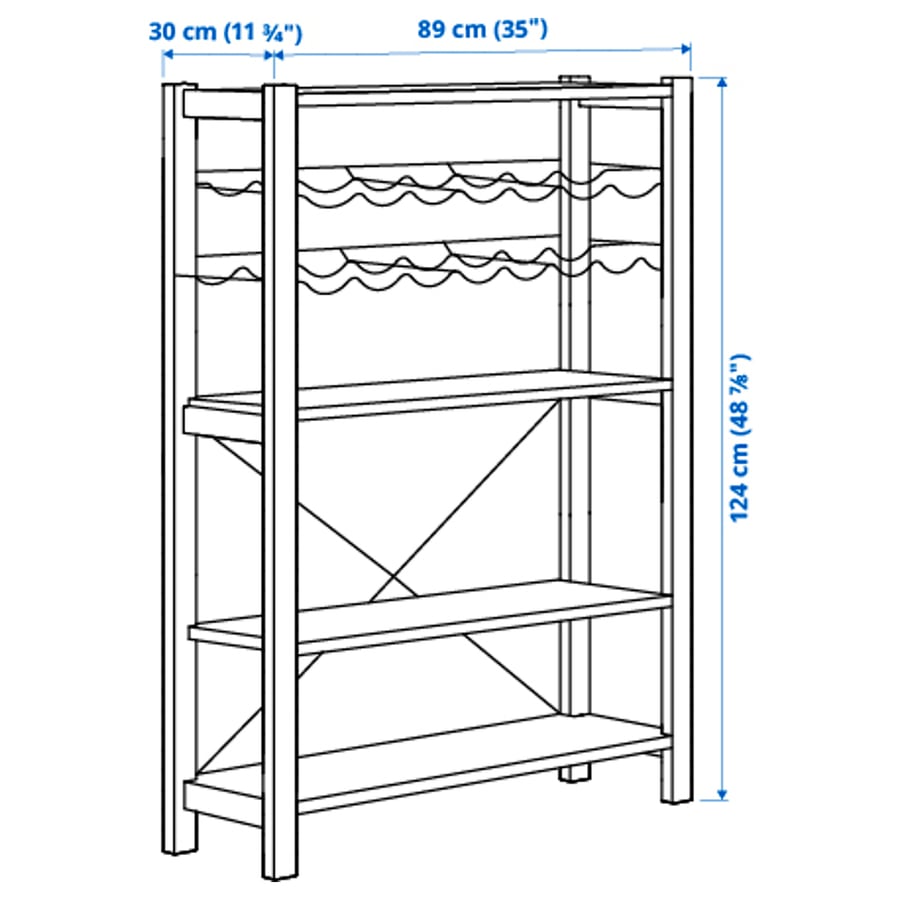 IVAR Shelving unit with bottle racks, pine, 35x113/4x487/8" IKEA
