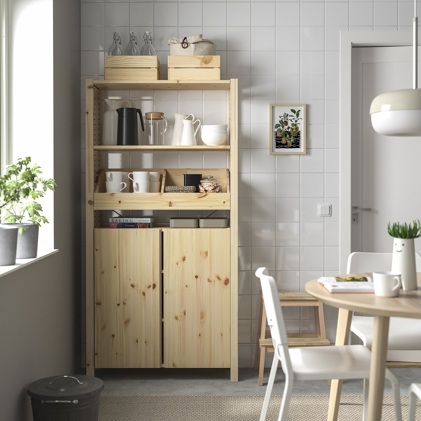 IVAR shelving unit, with box shelf/pine, 35x113/4x701/4
