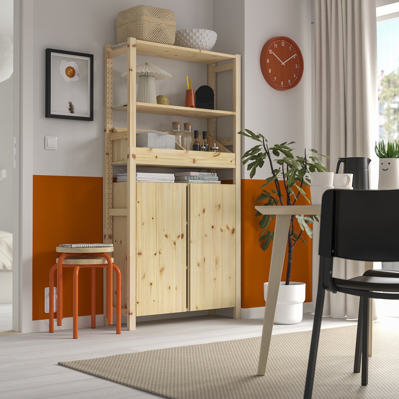 IKEA IVER 木製4段シェルフ 扉付き収納 引き出し付き IKEA IVER 木製4段シェルフ 扉付き収納 引き出し付き IVAR/イーヴァル