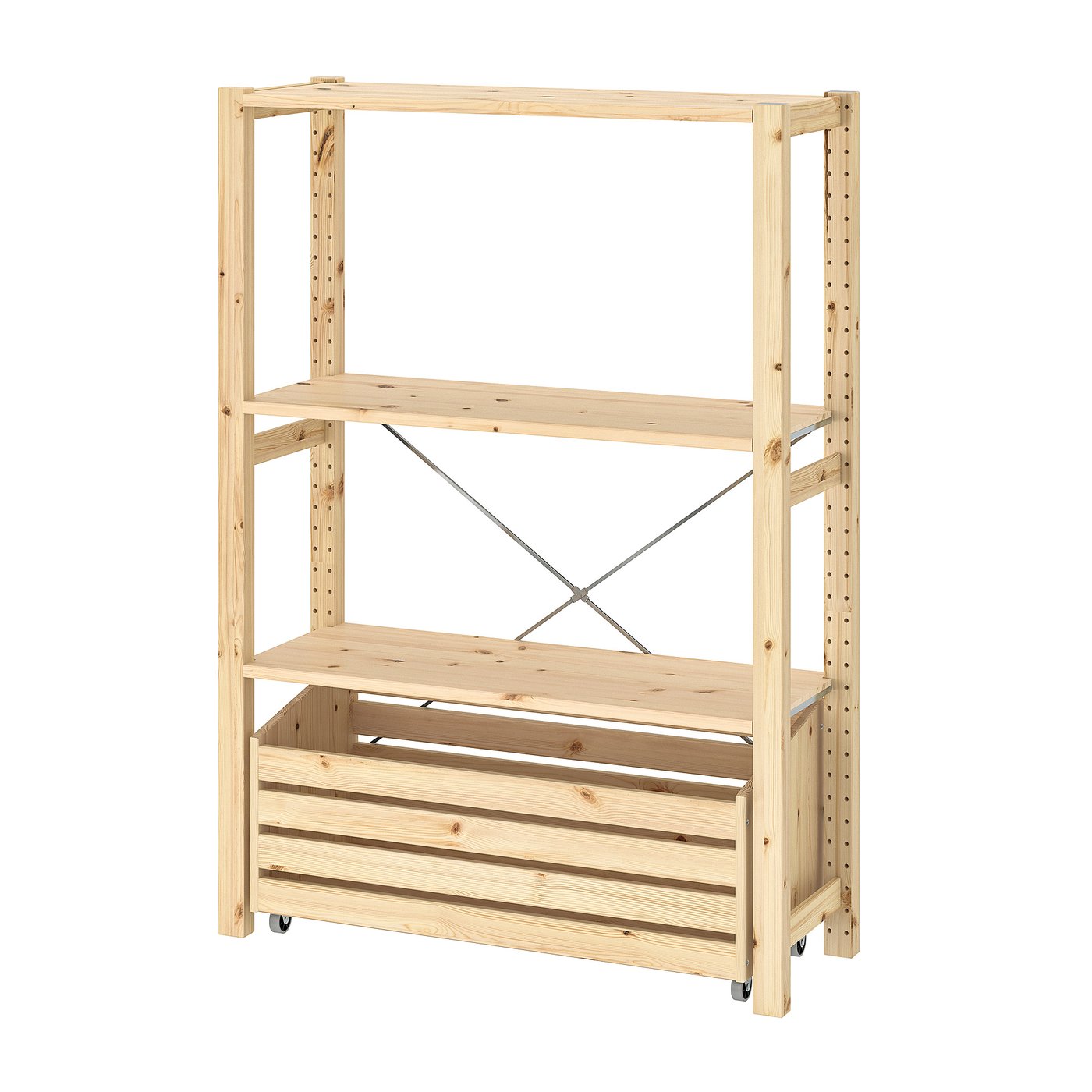 IVAR shelving unit with storage box, pine, 35x113/4x487/8