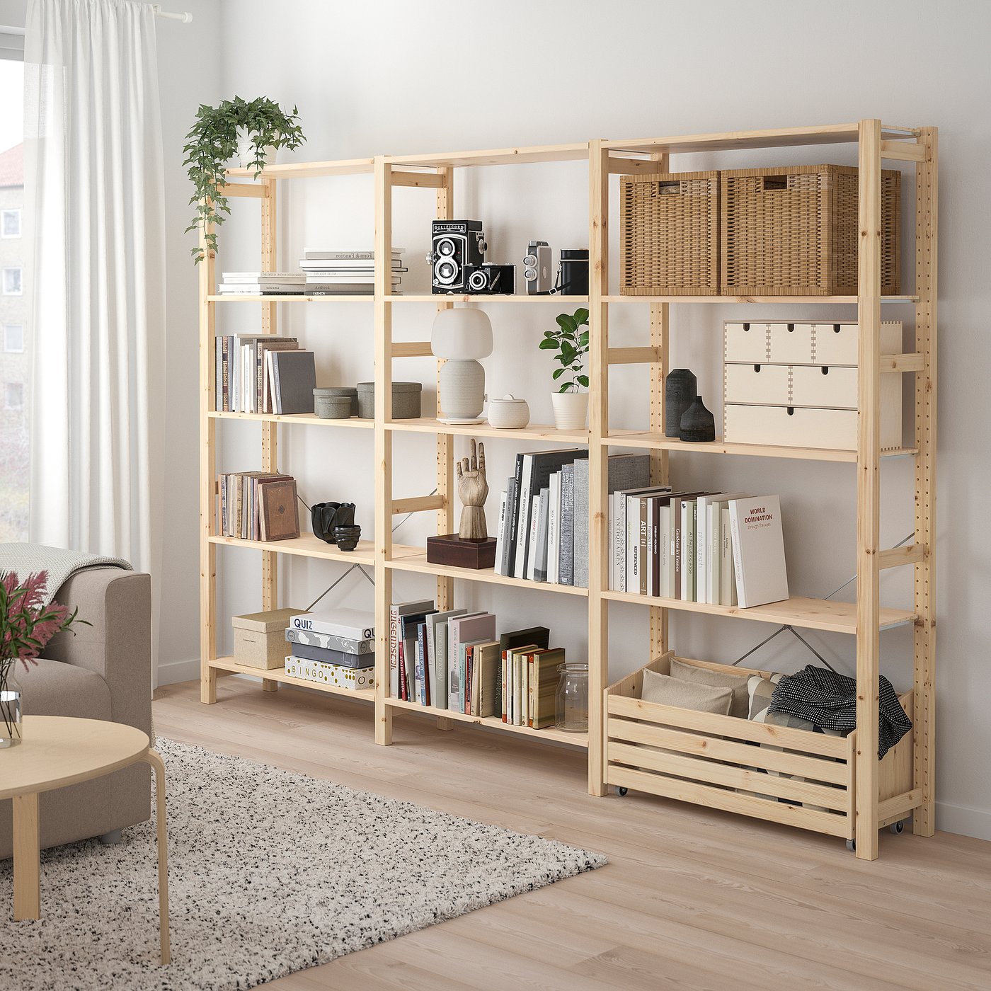 IVAR shelving unit with storage box, pine, 102x113/4x701/2