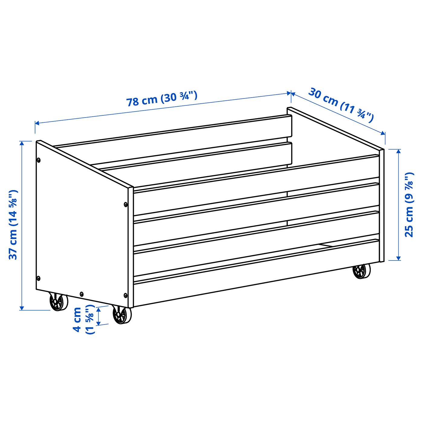 IVAR storage box on casters, pine, 303/4x113/4