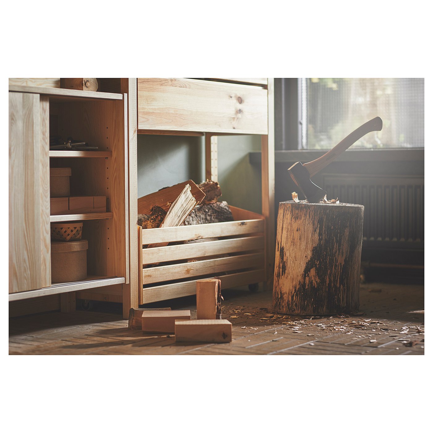 IVAR storage box on casters, pine, 303/4x113/4