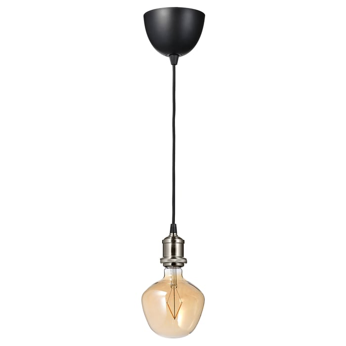 JÄLLBY / MOLNART pendant lamp with LED bulb, nickel plated/bellshaped