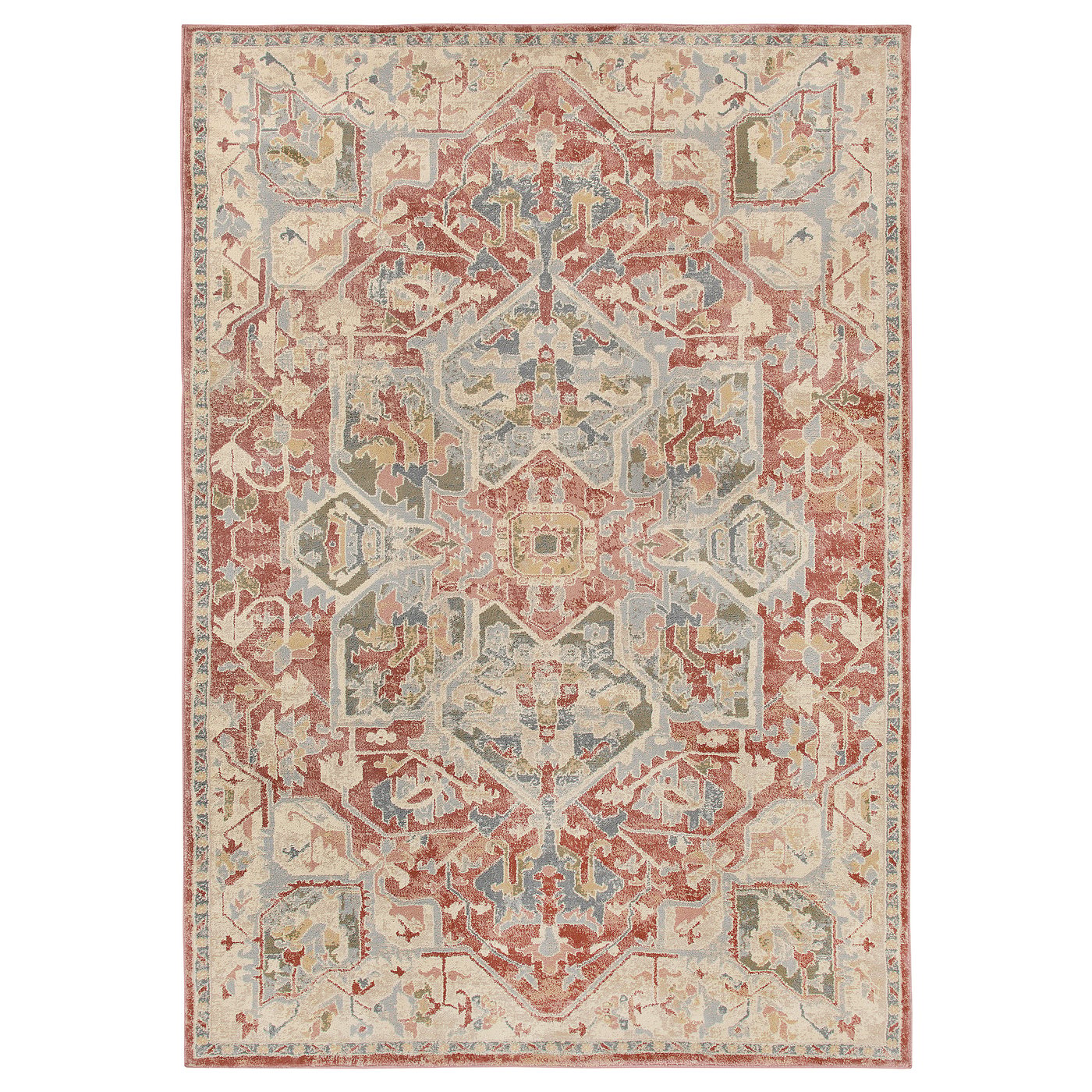 JÄRNVÄG rug, low pile, ornament pattern pink/beige, 5'3