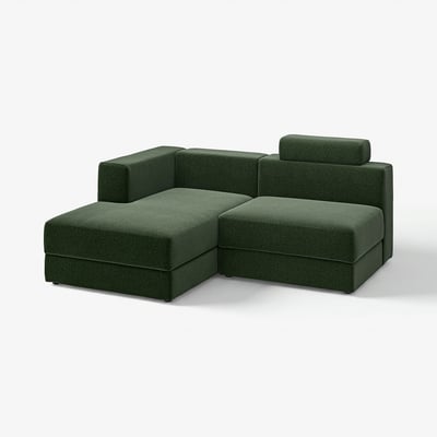 JÄTTEBO 2.5-seat mod sofa w chaise, left with headrest/Johanneshov dark green