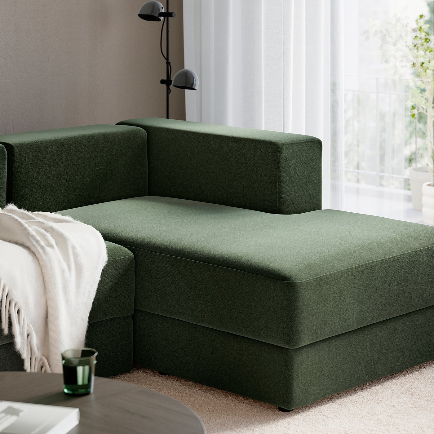 JÄTTEBO chaise module, right, with armrest/Johanneshov dark green