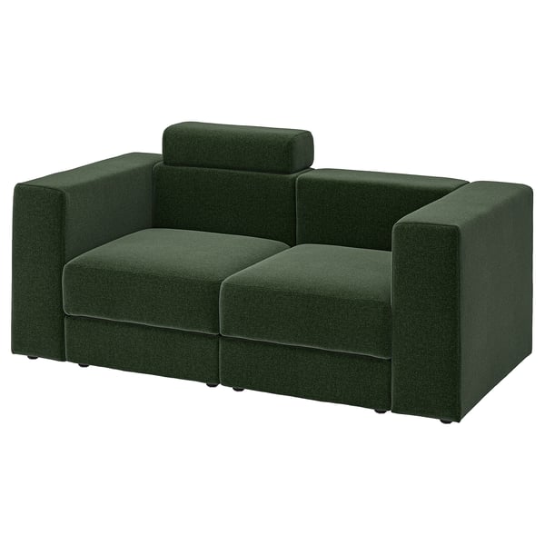 JÄTTEBO Modular loveseat, with headrest/Johanneshov dark green