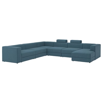 JÄTTEBO Sectional, 6-seat, with chaise, right with headrests/Axvall dark gray-blue