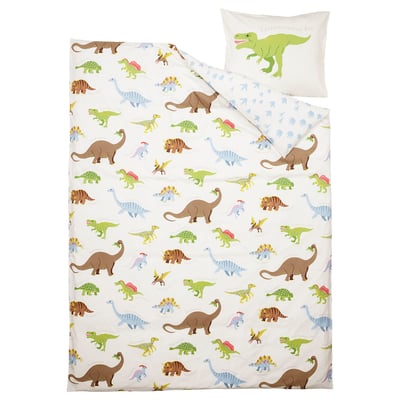 JÄTTELIK Duvet cover and pillowcase(s), Dinosaurs/white, Twin