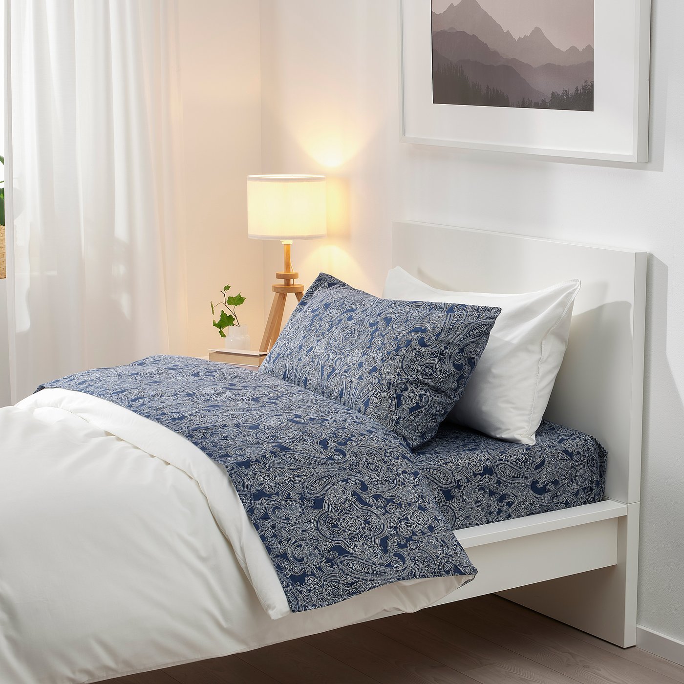 Sheet set, dark blue/white, Twin - IKEA