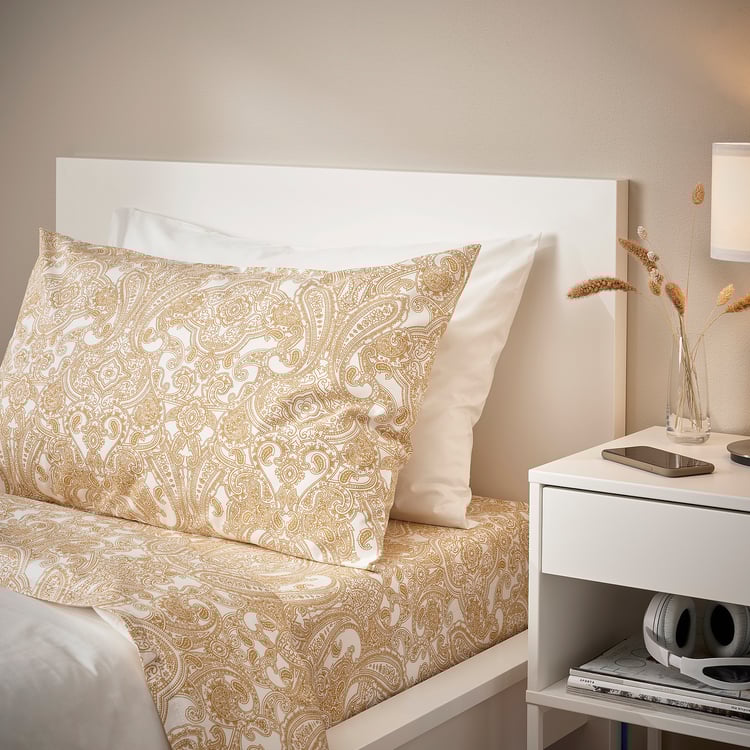 JÄTTEVALLMO sheet set, yellow/white, Twin IKEA