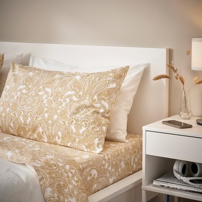 JÄTTEVALLMO sheet set, yellow/white, Queen IKEA