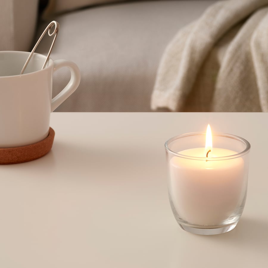 JUBLA Unscented candle in glass, white, 3" - IKEA
