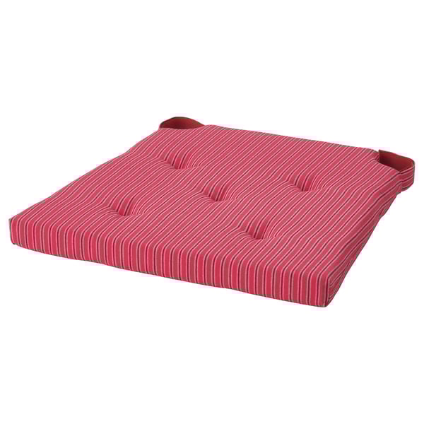 JUSTINA Chair pad, red gray/stripe pattern, 17/14x16x2 "