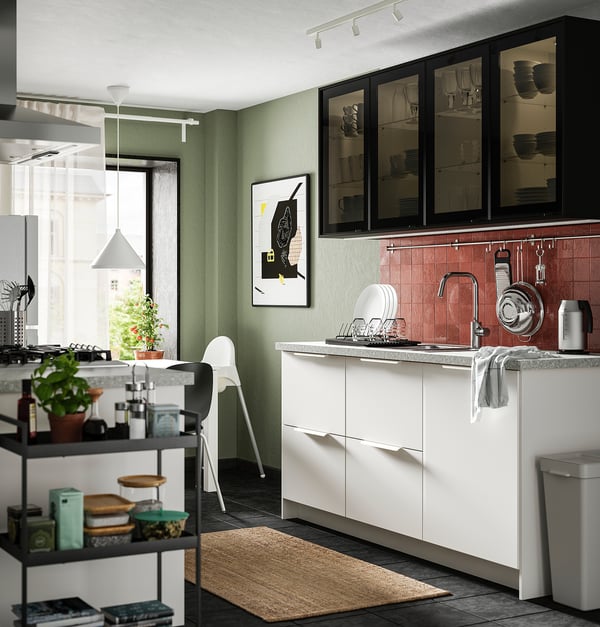 JUTIS Glass door, smoked glass, black, 18x30