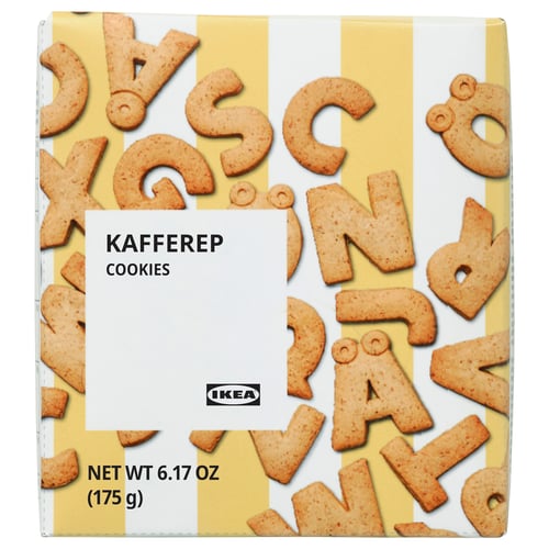 Ikea KAFFEREP cookie box, alphabet-shaped vanilla cookies, 6. 17 oz.