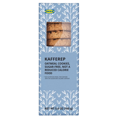 Box of IKEA KAFFEREP sugar-free oatmeal cookies, 5. 6 oz.