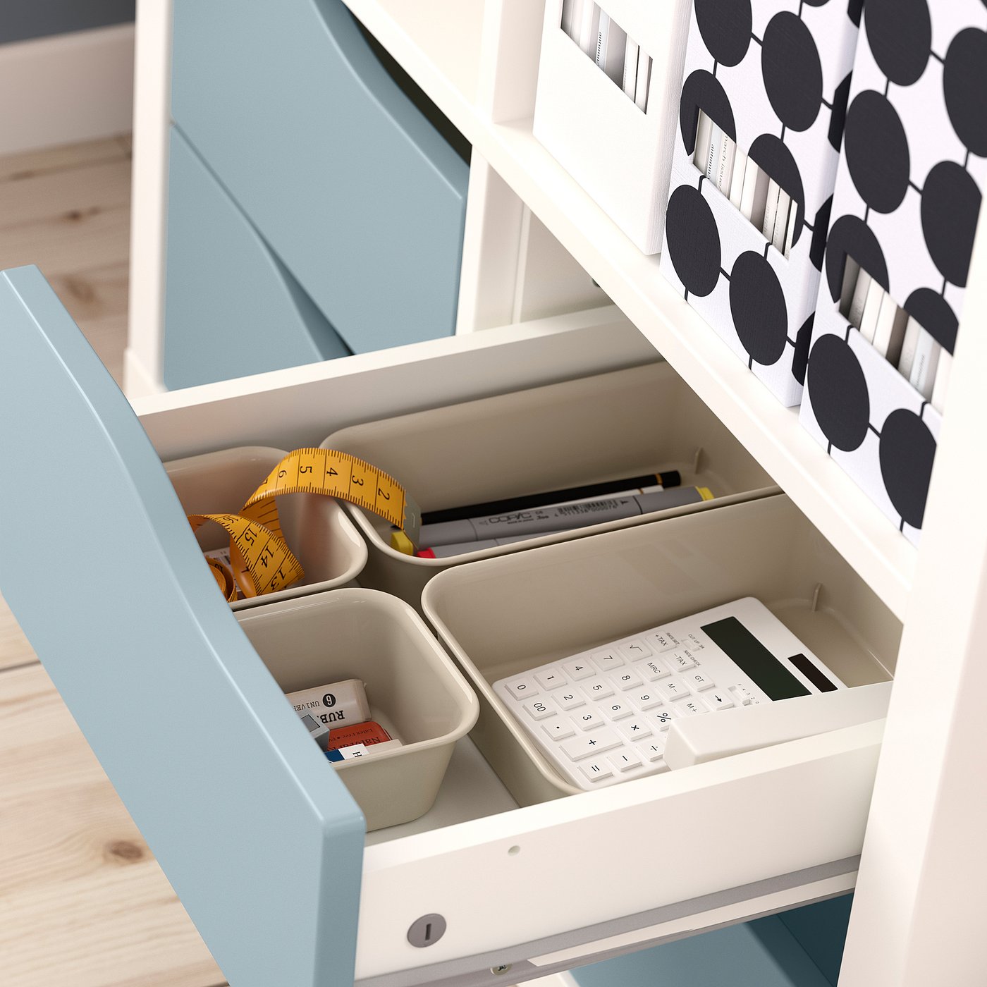 KALLAX insert with 2 drawers, wave shaped/light gray-blue, 13x13