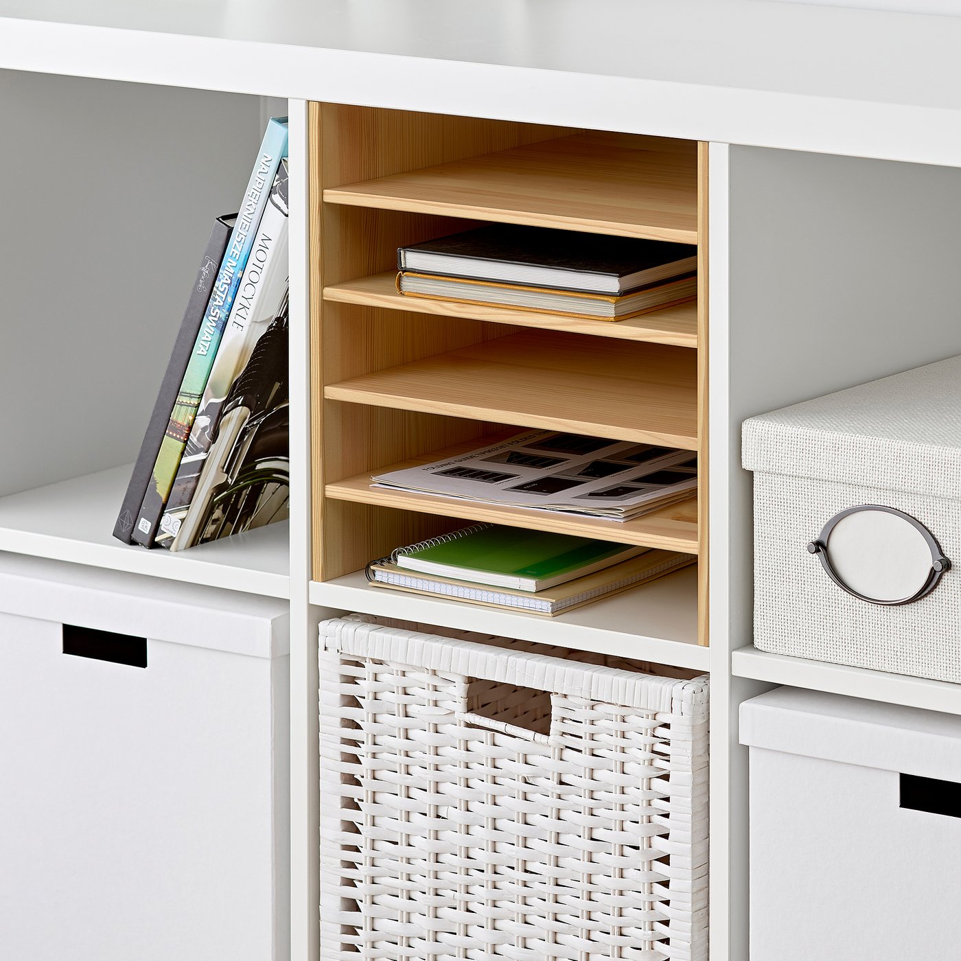 KALLAX insert with 4 shelves, pine, 13x13