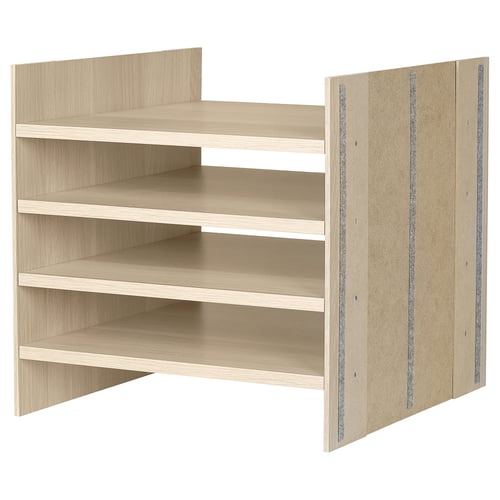 KALLAX storage shelves, light brown, made of particleboard and fiberboard, rectangular shape, modular design.