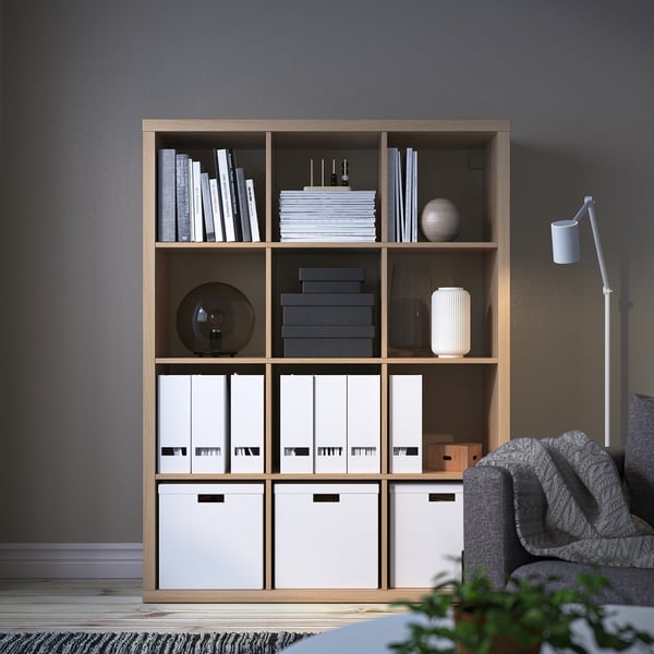 KALLAX Shelf unit, white stained oak effect, 43 7/8x57 5/8 "