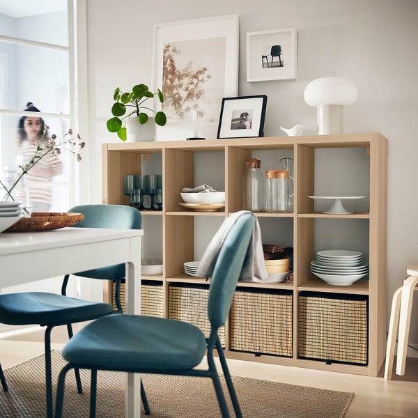 KALLAX Shelf unit, white stained oak effect, 43 7/8x57 5/8 "