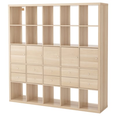 KALLAX Shelf unit with 10 inserts, white stained oak effect, 71 5/8x71 5/8 "