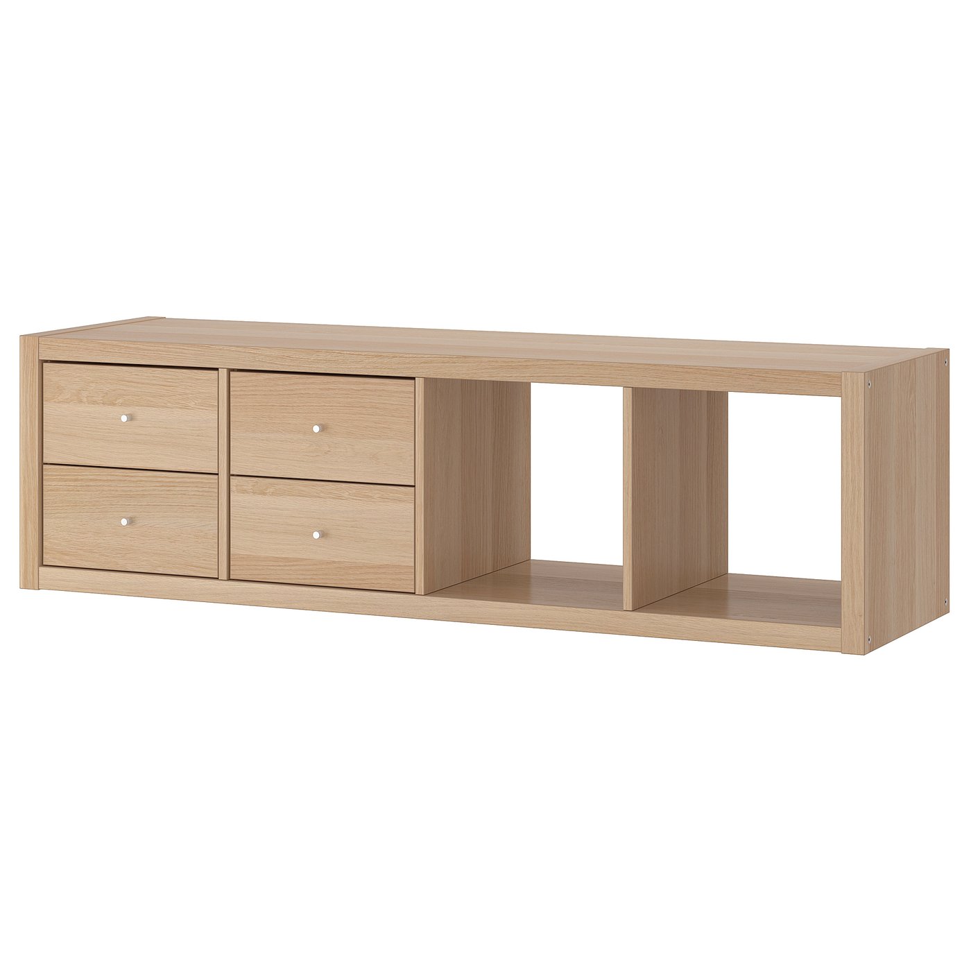 KALLAX Shelf unit with 2 inserts, white stained oak effect, 161/2x577/8