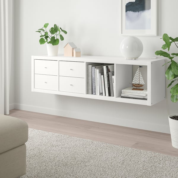 KALLAX Shelf unit with 2 inserts, with 4 drawers/white, 57 5/8x16 3/8 "