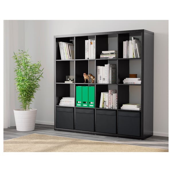 KALLAX Shelf unit with 4 inserts, black-brown, 57 7/8x57 5/8 "