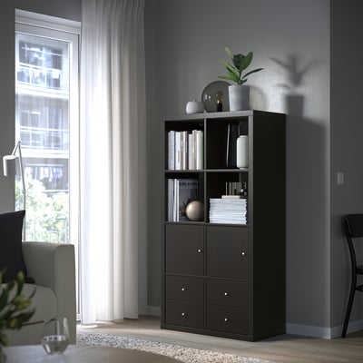 KALLAX Shelf unit with 4 inserts, black-brown, 57 5/8x30 1/8 "
