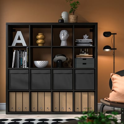 KALLAX Shelf unit with 4 inserts, black-brown, 57 7/8x57 5/8 "
