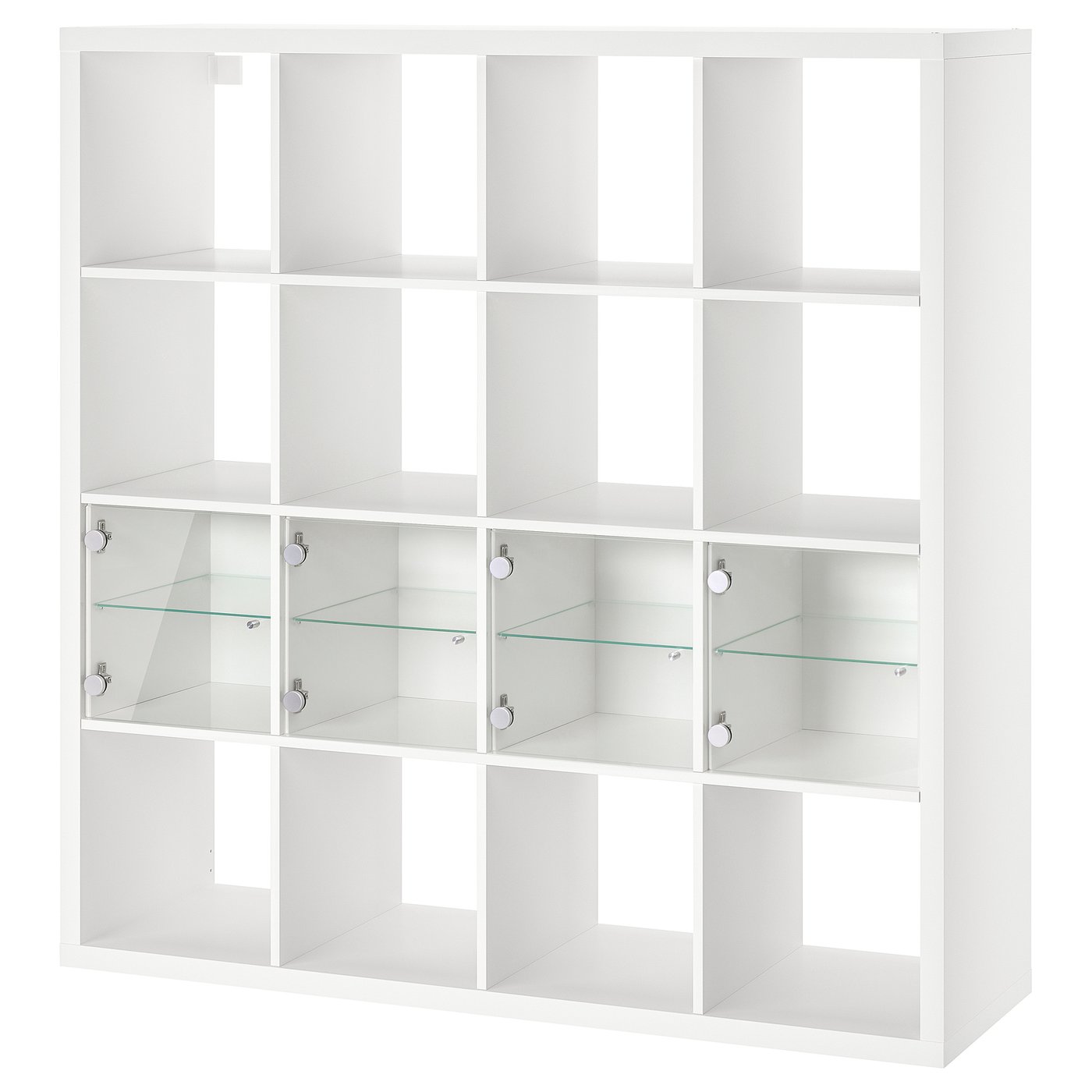 KALLAX shelf unit with 4 inserts, white/glass, 577/8x575/8