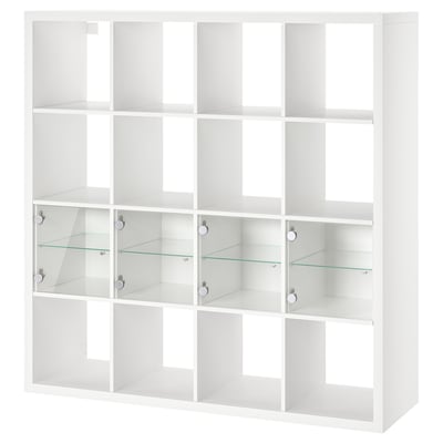 KALLAX Shelf unit with 4 inserts, white/glass, 57 7/8x57 7/8 "