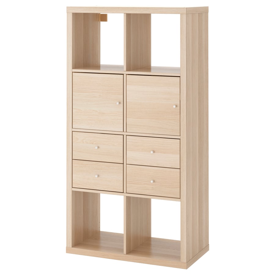 KALLAX shelf unit with 4 inserts, white stained oak effect, 303/8x577/8