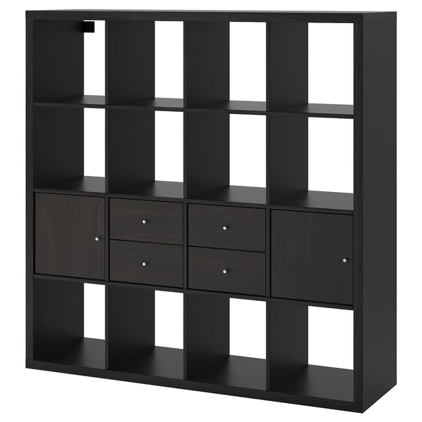 KALLAX Shelving unit, with 2 doors/4 drawers/black-brown, 57 7/8x57 5/8 "