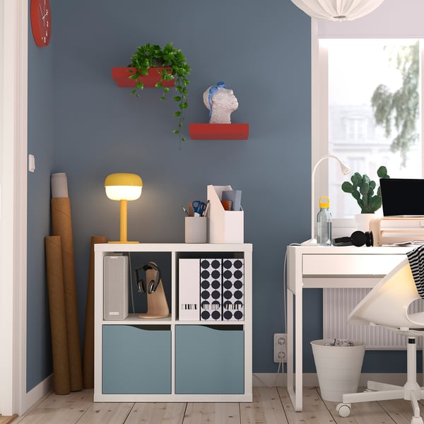 KALLAX Shelving unit, with 2 doors white/light gray-blue wave shaped, 30 1/8x30 1/8 "